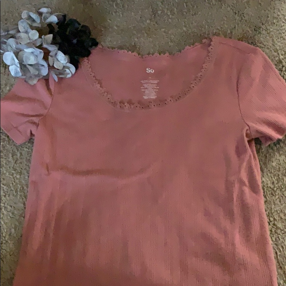 Pink T- Shirt w/ lace edge